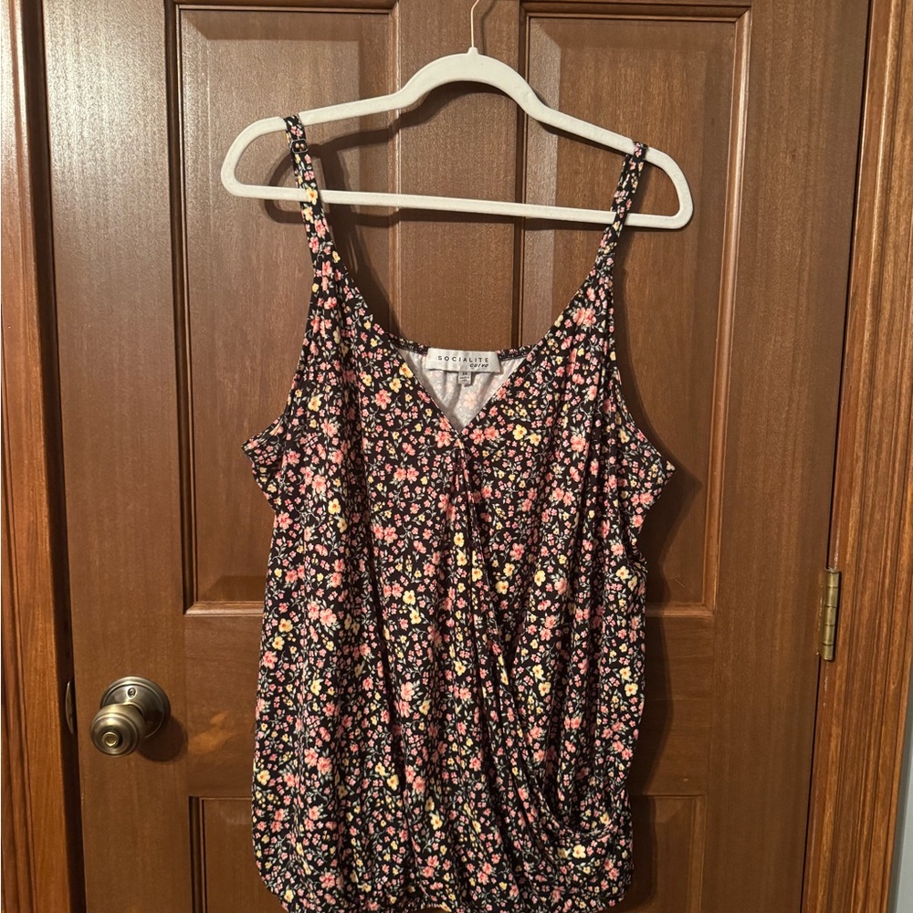 Socialite Black and Pink Floral Tank Top